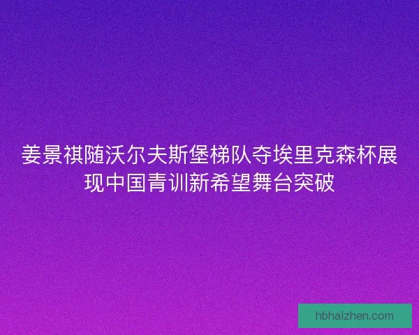 姜景祺随沃尔夫斯堡梯队夺埃里克森杯展现中国青训新希望舞台突破
